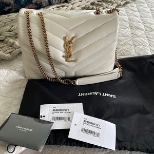 YSL Small Loulou Matelassé Leather Shoulder Bag Bianco Creme White Neutral